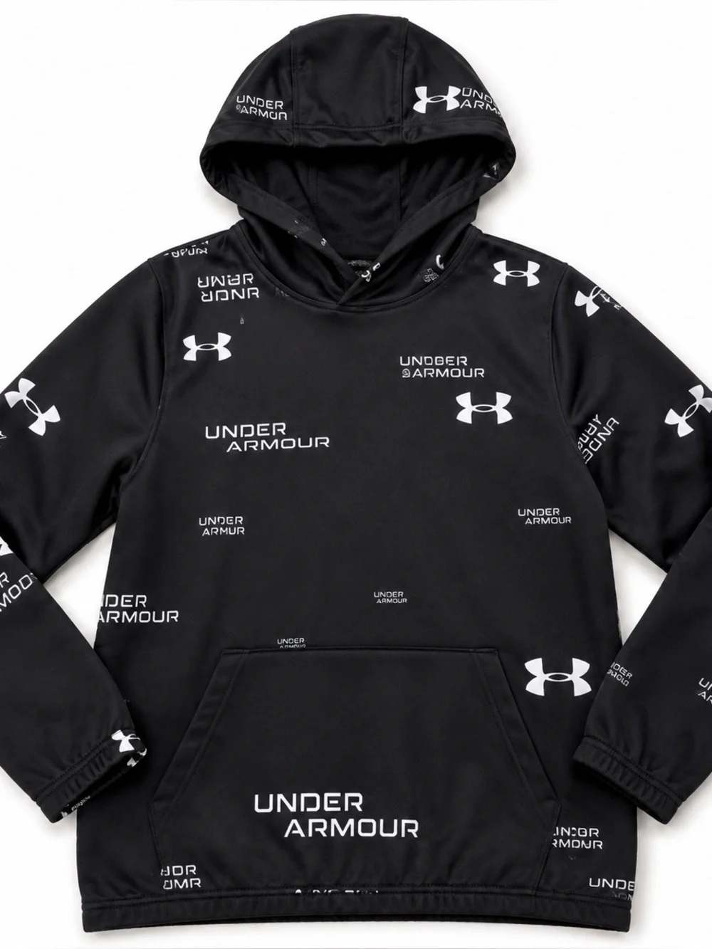 Under Armour Boys YXS Black Logo Print Hoodie Athletic Pullover Sweatshirt